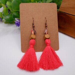 Hot Coral Pink Tassel Fringe Earrings